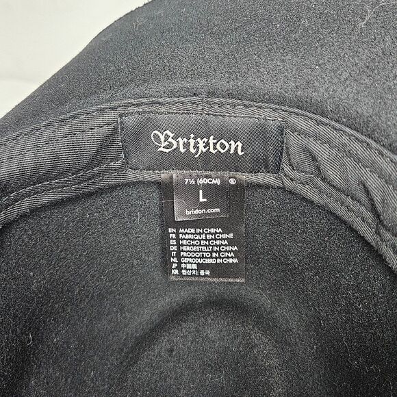 Brixton Black Wide Brim Fedora Hat 100% Wool Unisex Size Large 7 1/2‎ (60cm) - Picture 9 of 10